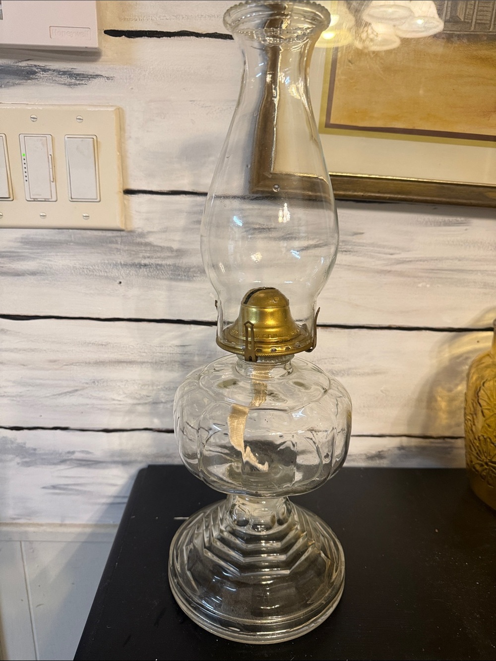 VINTAGE Clear Glass Oil Lamp with Brass Burner - Classic Home Accent